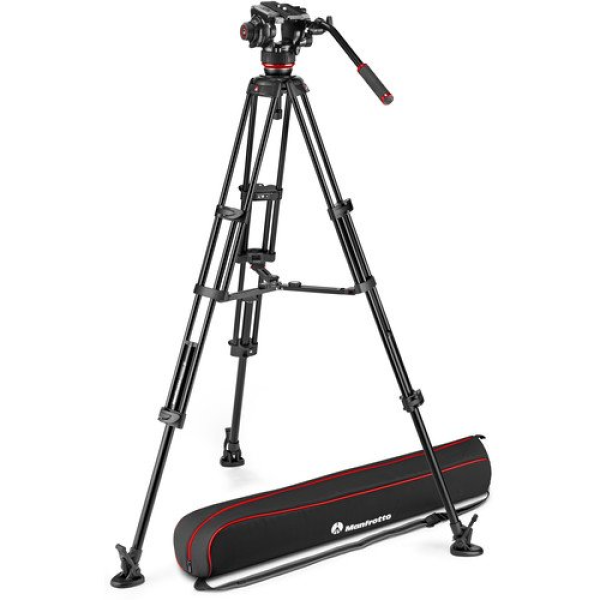 Manfrotto 504X Fluid Video Head & Aluminium Twin Tripod Black (Mid-Level Spreader) | Chính hãng